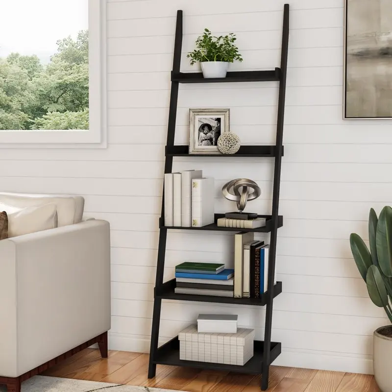 

5-Tier Freestanding Wood Ladder Bookshelf for Storage, Black