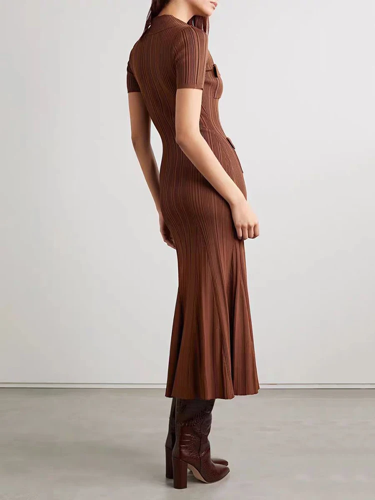 Женское трикотажное платье в полоску Элегантное Длинное Платье-стрейч с