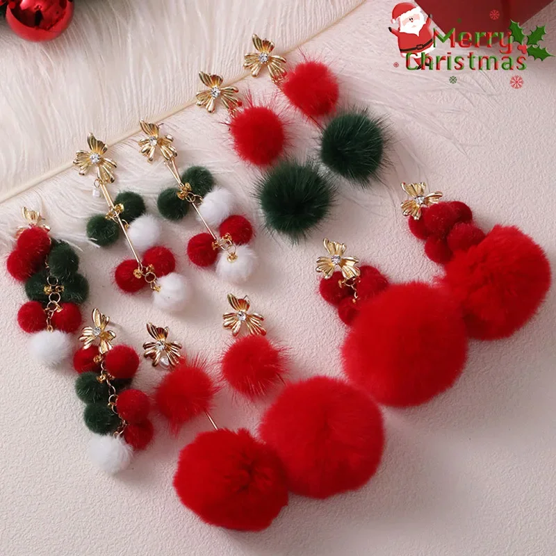 

Fashion Plush Hair Fur Ball Earrings New Style 2024 High-quality Autumn and Winter Eve Christmas Gift Ear Jewelry Wholesale