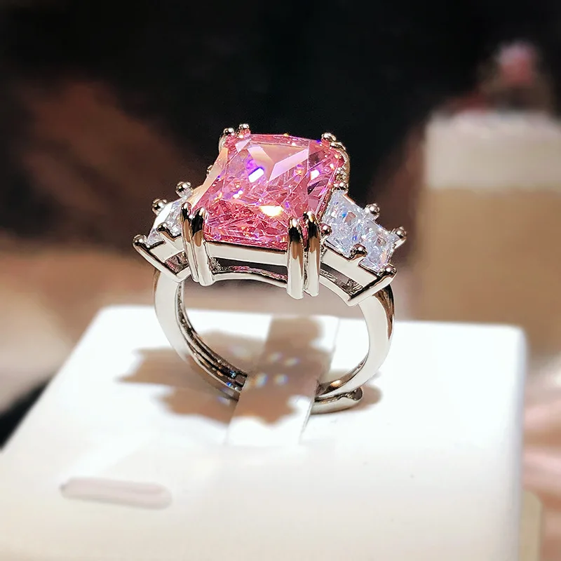 

Luxury Square Pink Cubic Zirconia Rings For Women Fashion Female Dazzling Engagement Ring Gift Jewelry
