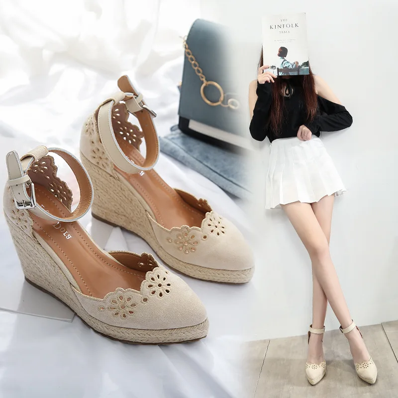

2022 Summer Shoes Women High Heels Sandals Retro Ethnic Brand Women Wedges Sandals Elegant Ladies Wedge Heels 10cm Small size 34