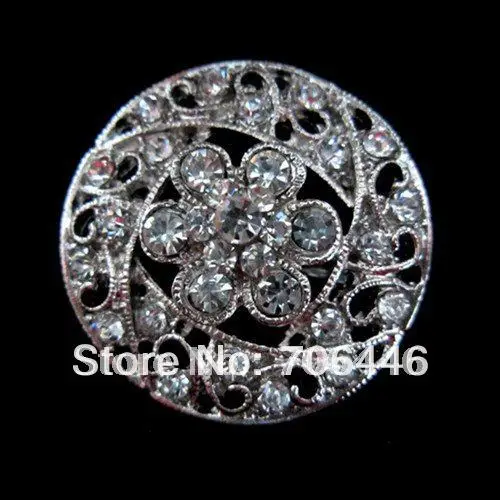 

Vintage Silver Tone Clear Rhinestone Diamante Crystal Round Flower Brooch Pin