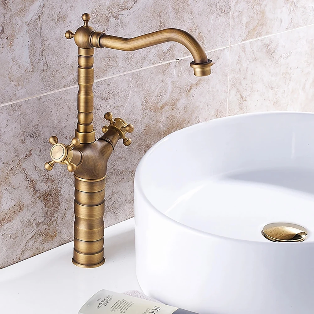 

Antique Basin Brass Faucets Bathroom Sink Mixer Deck Faucet Rotate Single Handle Hot And Cold Water Mixer Taps Crane Tap