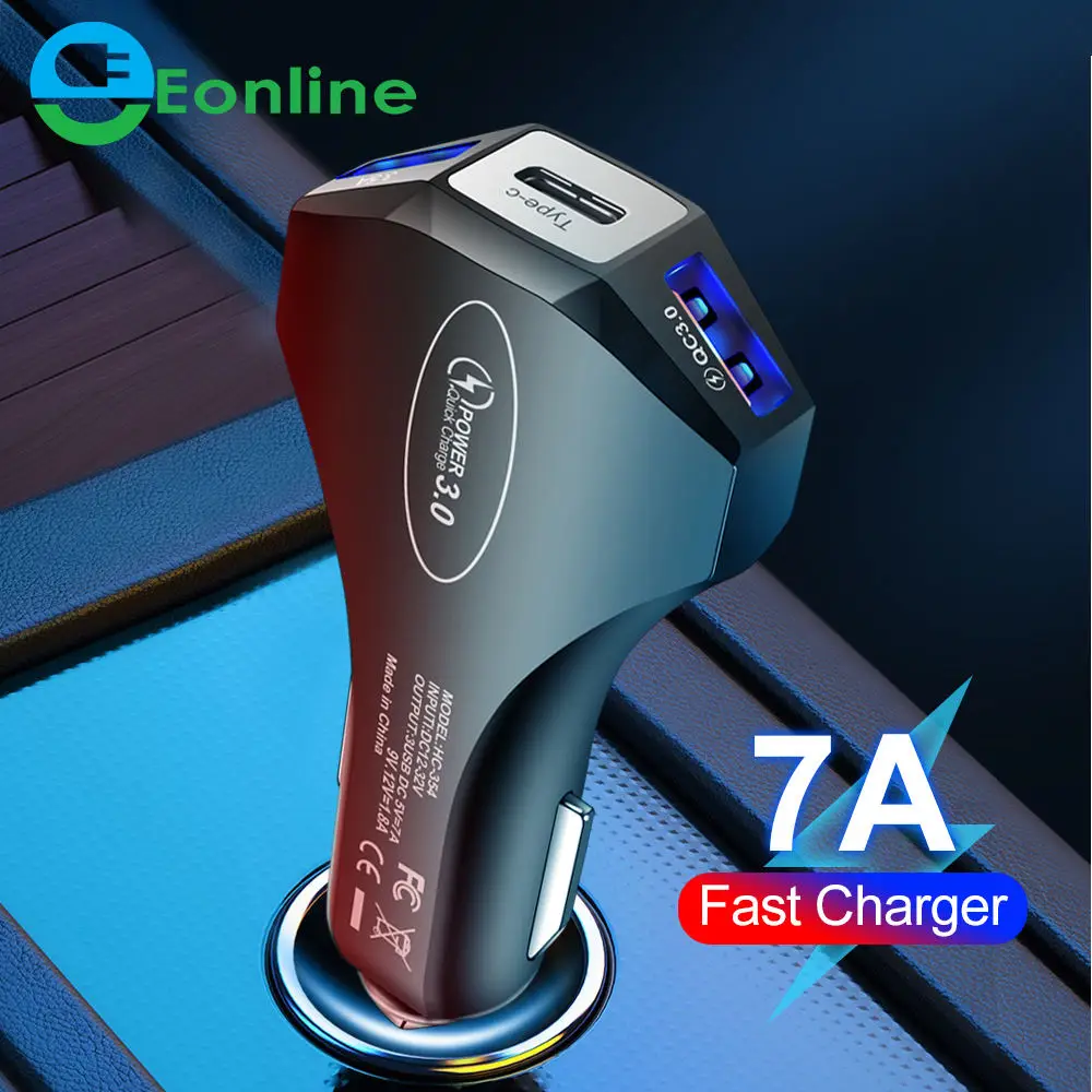 

EONLINE Dual Car Charger Quick Charge 3.0 QC3.0 Fast Charging PD 7A Type C Car Charger For iPhone Xiaomi Huawei Mobile Phone