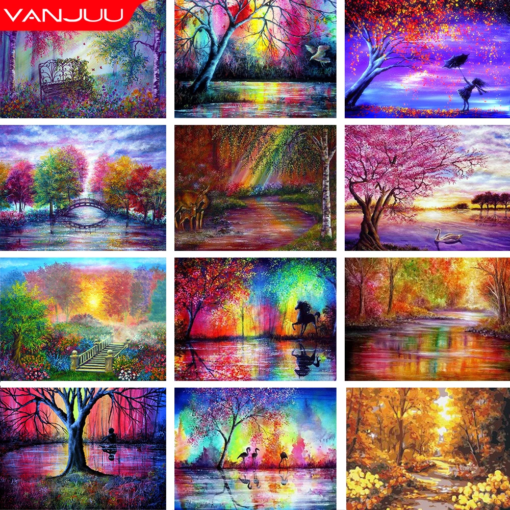 

5D Diamond Painting Mosaic Multicolor Tree Full Drill Diamond Embroidery Diy Landscape Rhinestones Painting Kit