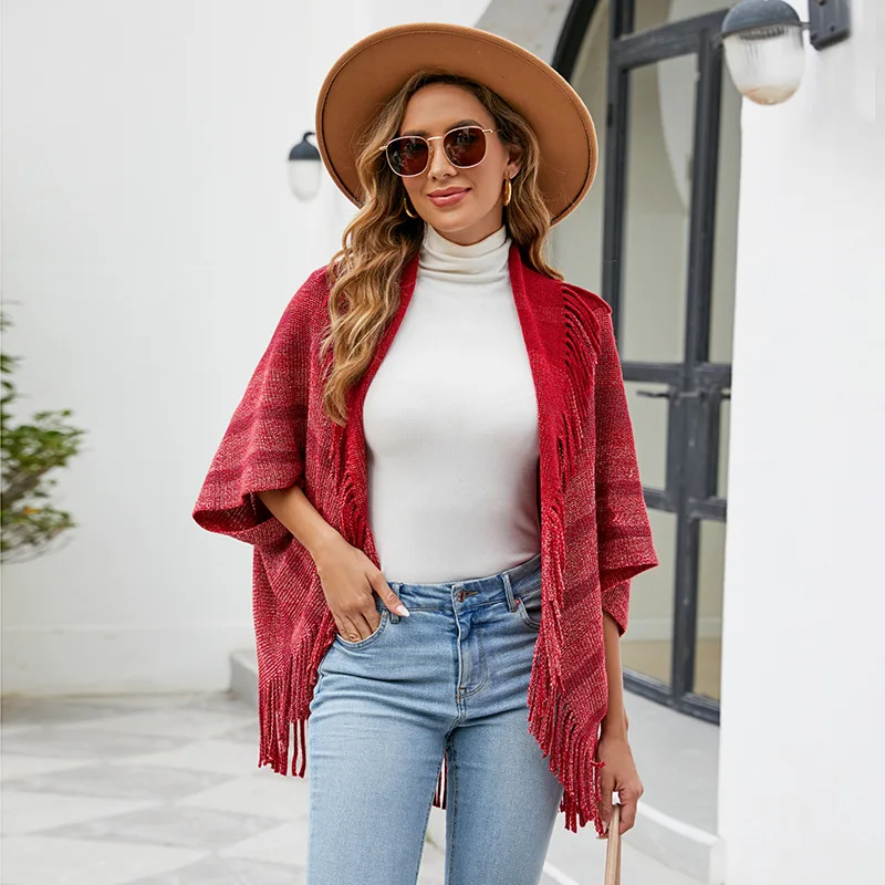 Женский элегантный свитер кардиган с V-образным вырезом женское пончо облегающий