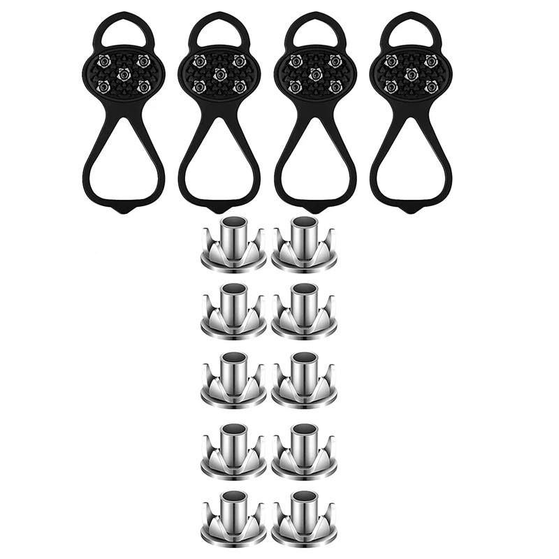 

4Pcs Ice Cleat Crampons With 5 Anti Slip Studs Ice Grips Traction Grippers And 10Pcs Replacement Spikes Over Shoes