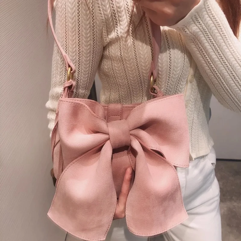 

Harajuku Y2K Ita Shoulder Bag Womens Sweet Pink Suede Bowknot Ladies Handbags 2022 New Cute Small Tote Lolita Bag Female Pouch