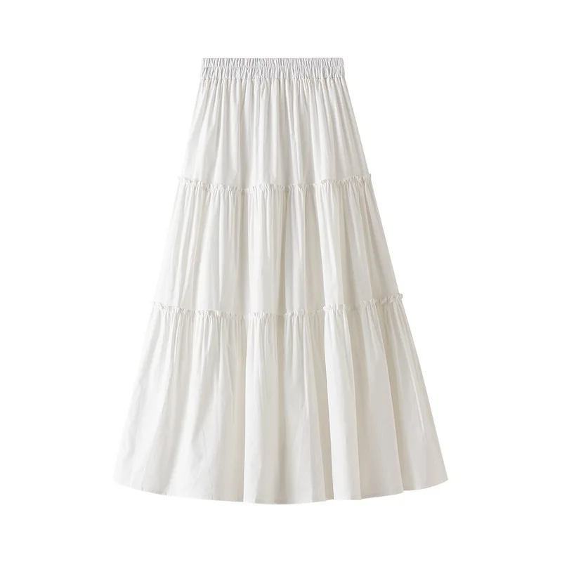 Solid Color Spring Summer Long A-Line Skirt Women Fashion Korean Chic All-Match Pleated Skirts Female Maxi Skirt