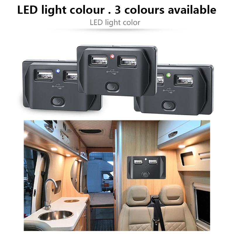 

Car Charger Dual USB Ports Automatic Switching Power Outlet Panel Mount Fast Charging Suitable for Boats Motorcycles RV and Cars