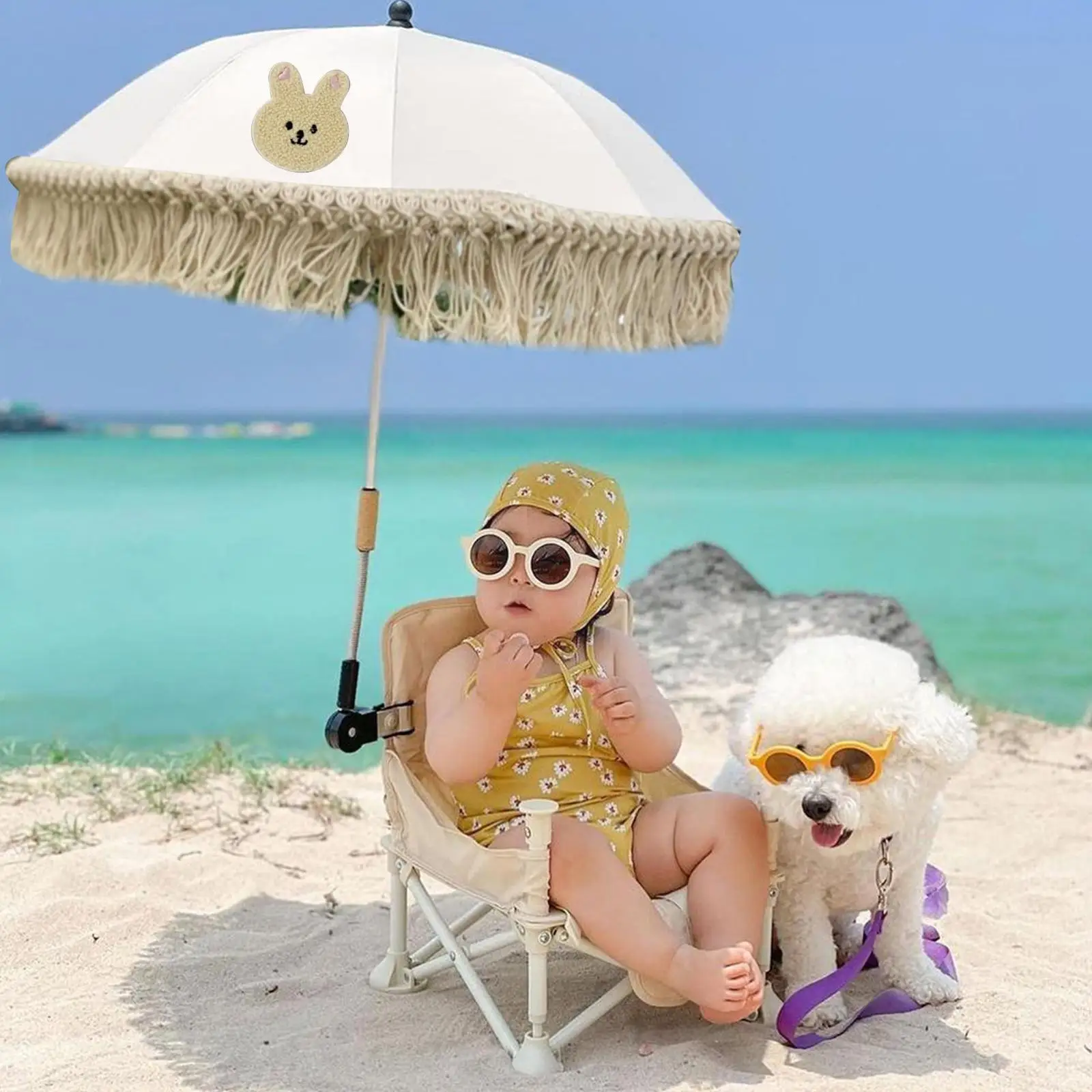 

Зонт детский пляжный складной с бахромой U7j5, Пляжная коляска, летняя