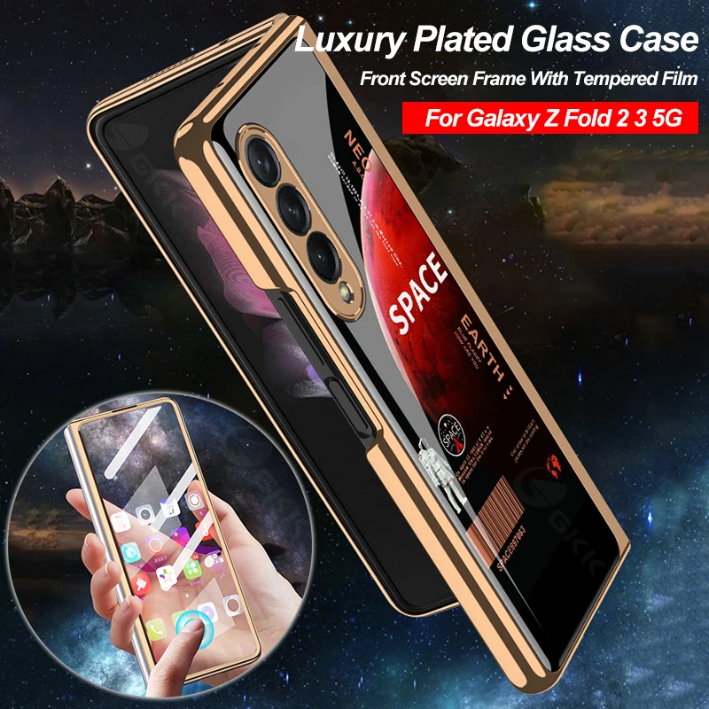 

GKK стеклянный чехол с внешним экраном для Samsung Galaxy Z Fold 3 2 5G Роскошный Жесткий чехол с окрашенными краями для Samsung Z Fold 3 2