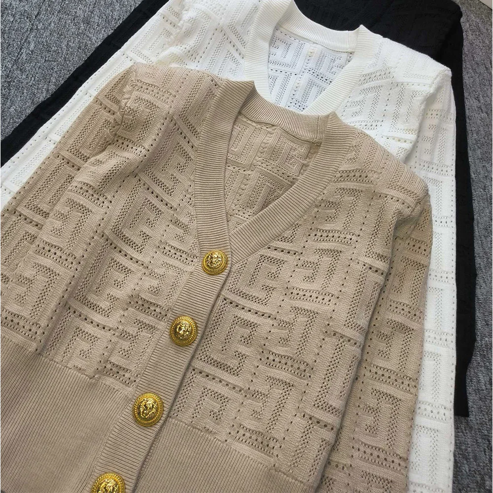 Женское однотонное трикотажное пальто офисный однобортный Кардиган с V-образным