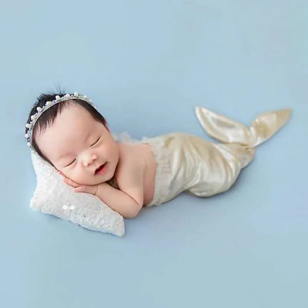 Newborn Baby Photography Props Blingbling Mermaid Outfits Headband 2 peices Set Infant Toddler Studio Shooting Photo Accessories