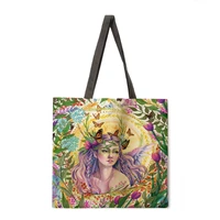 high quality linen shoulder bag hand painting printing handbag fashion womens leisure beach shopping bag handbag