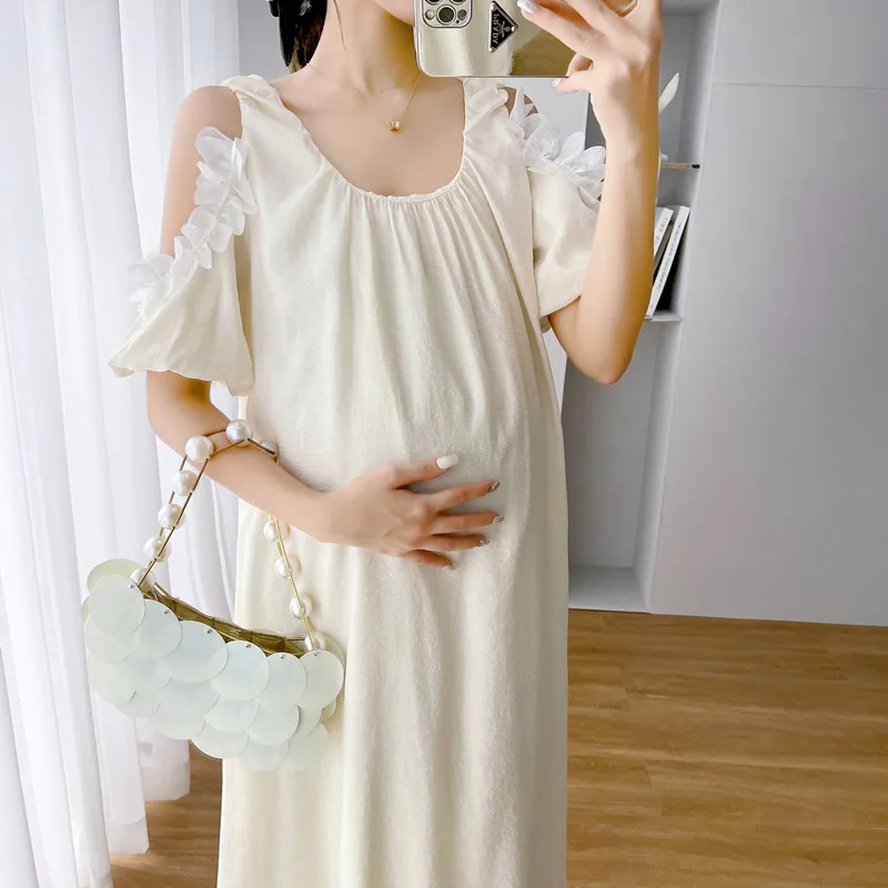 

Sexy Off The Shoulder Flower Maternity Dresses for Photo Shoot Elegant O Neck Pregnancy Clothes Pregnancy Photography Dress 2022