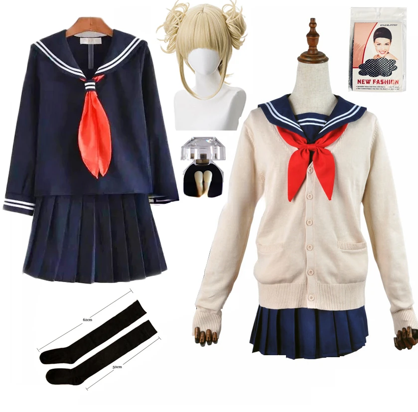 

2022 My Hero Academia Cosplay Halloween Costume Anime Boku No Hero Academia Himiko Toga JK Uniform Sweater Coat Wig Costumes