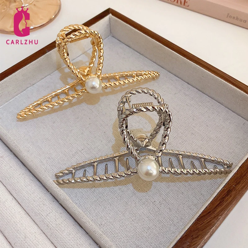 

Винтажная заколка для волос с жемчугом и перехлёстом, большая Заколка-краб, заколка для волос в ванну, зажим для конского хвоста для женщин и...