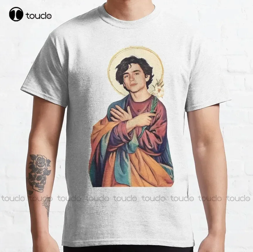 Timothee Chalamet Saint Sticker Classic T-Shirt 80S Shirt Custom Aldult Teen Unisex Digital Printing Tee Shirts Xs-5Xl