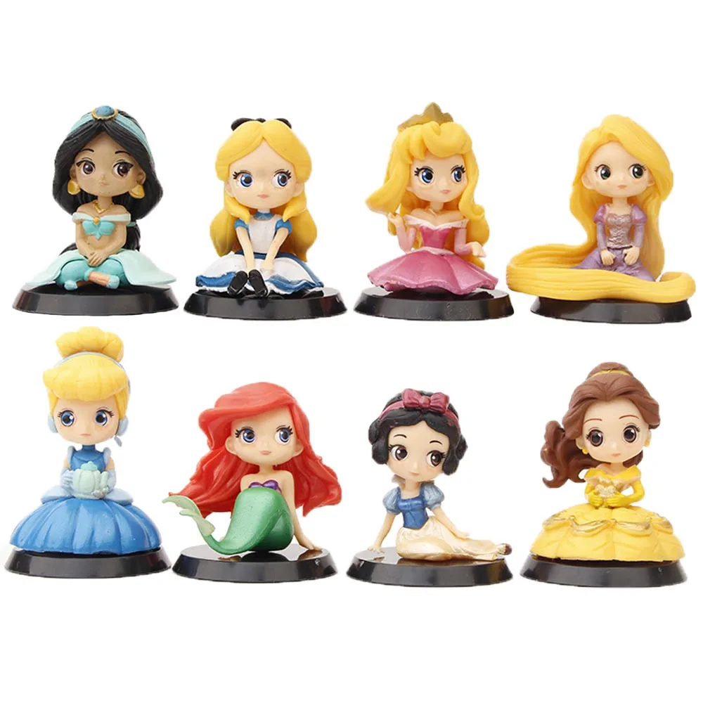 

8Pcs/Set Q Posket Disney Princess Figure Toys Snow White Belle Mermaid Rapunzel Ariel Cinderella PVC Model Dolls Gift For Kids