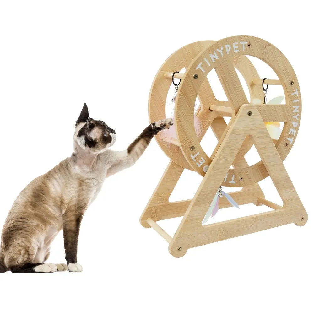 

Interactive Toy, Wood Ferris Wheel Flutter Rotating Kitten Toys with Retractable Teaser