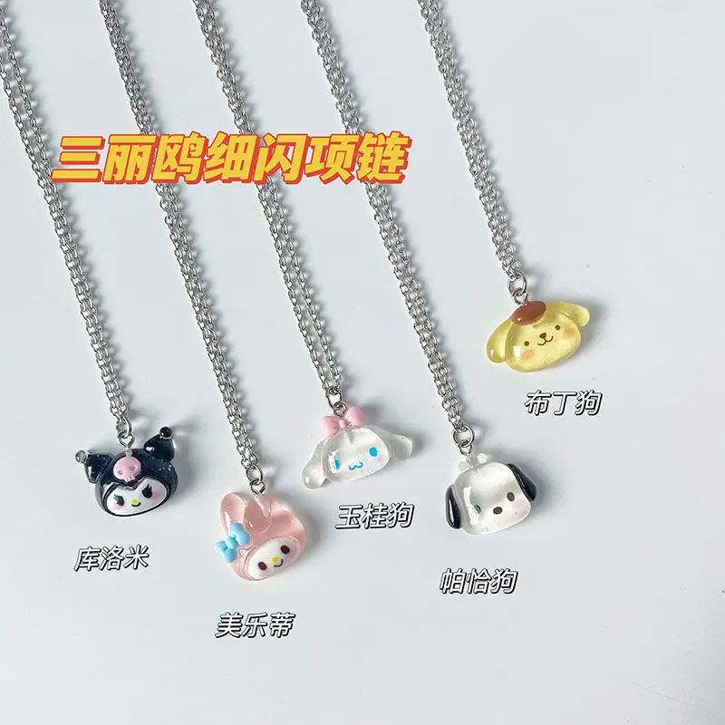 

Милое ожерелье из серии Sanrio в виде коричной розы, длинное ожерелье Kuromi Melody для пары, девочек, детей, мультяшная цепочка, кулон, подарок на день рождения