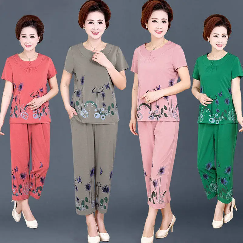 

Женский летний комплект из топа с коротким рукавом и свободных брюк, размеры до 5XL