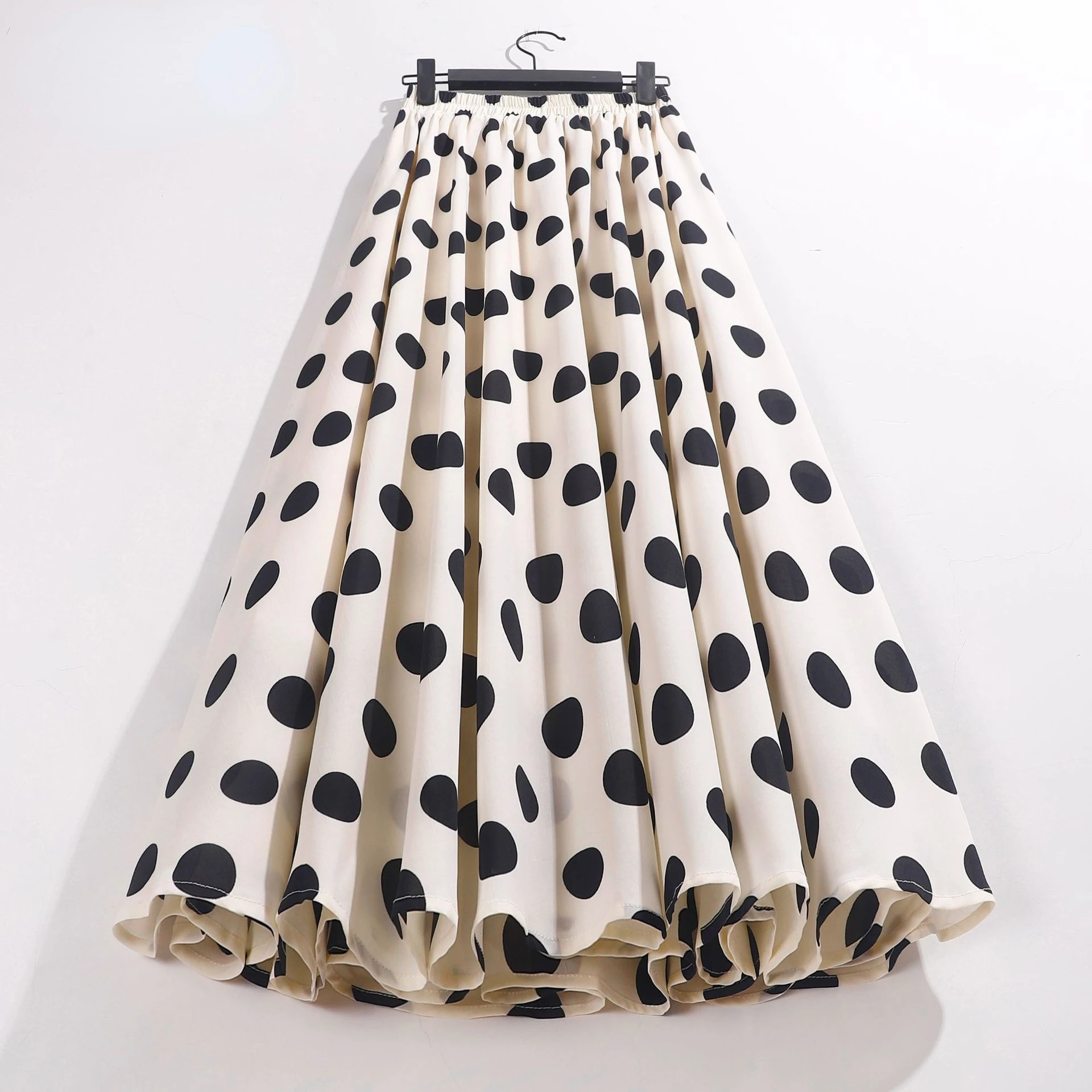 Женская длинная офисная юбка в горошек элегантная шифоновая с высокой талией