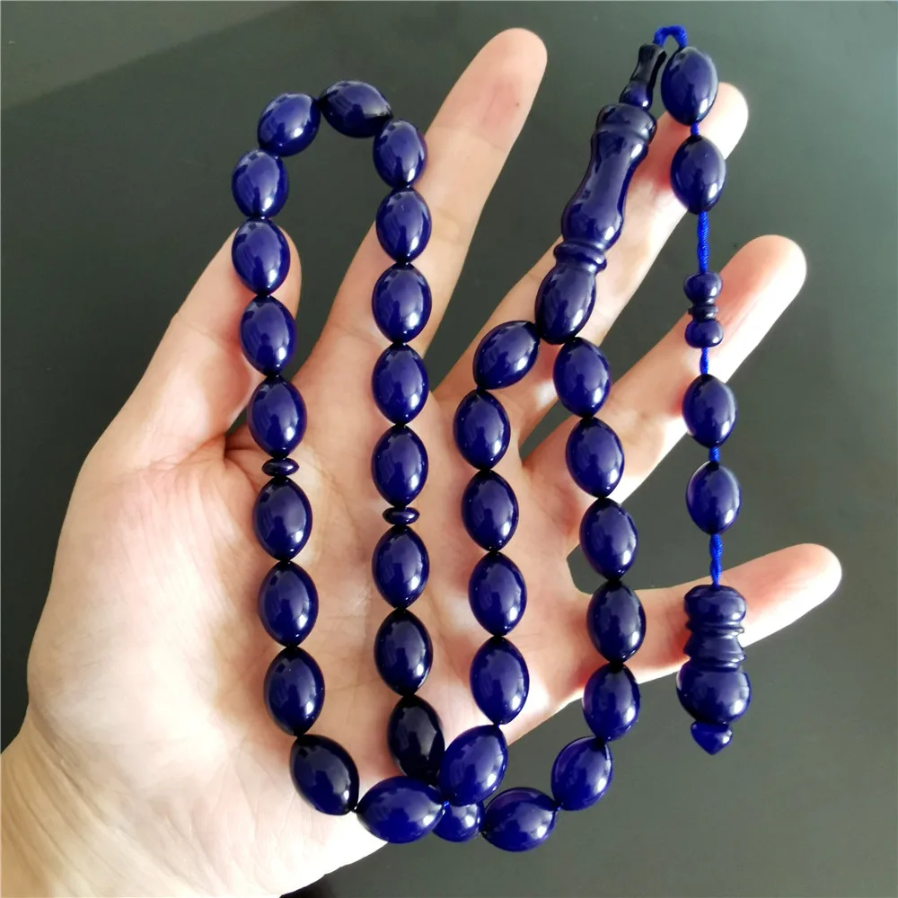 Islamic Prayer Beads Tasbih Misbaha sibha Handmade Blue Resin Amber Oval 10*14mm 33 pcs Muslim Rosary