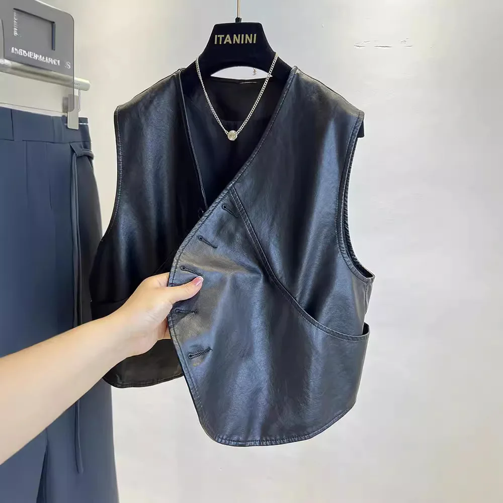 Кожаный женский короткий стиль 2024 осенний наряд новый корейский ретро-дизайн на