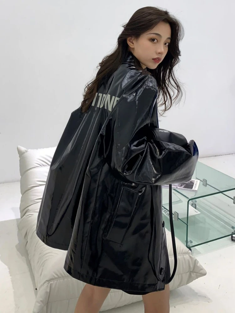 Autumn Loose Leather Jacket Women Black Korean Fashion Long Sleeve Biker Jacket Female 2022 Winter Streetwear Pockets Chic Tops