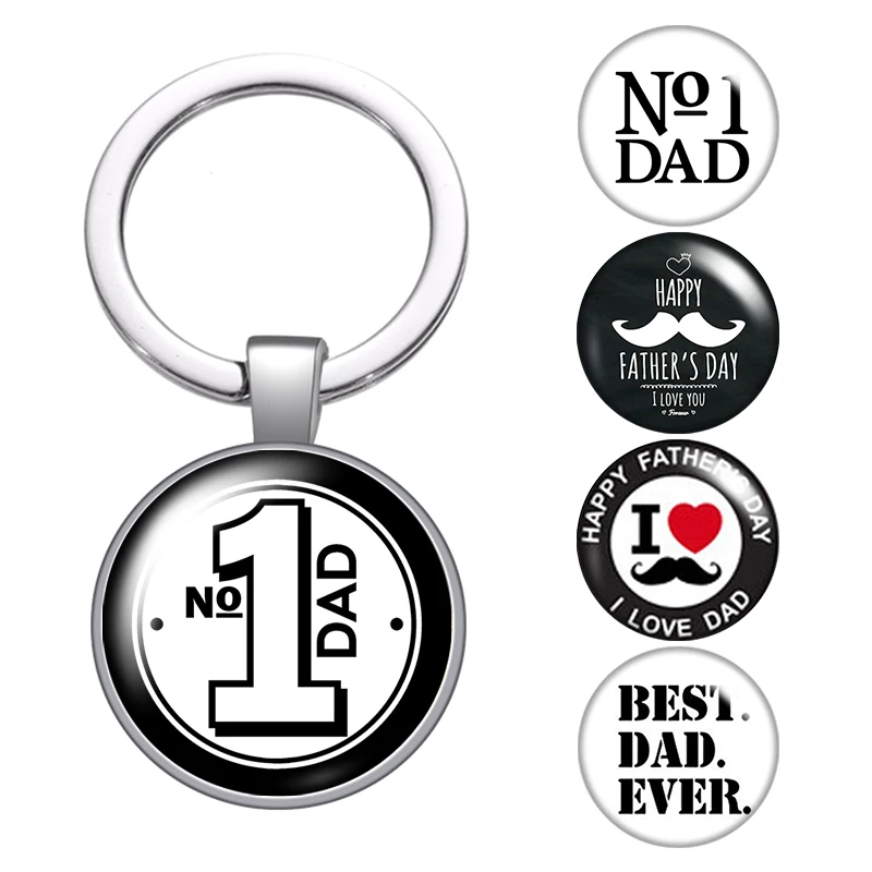 

Love Dad Father's Day Men's Glass Cabochon Keychain Bag Car Key Chain Ring Holder Charms Silver Color Keychains For Father