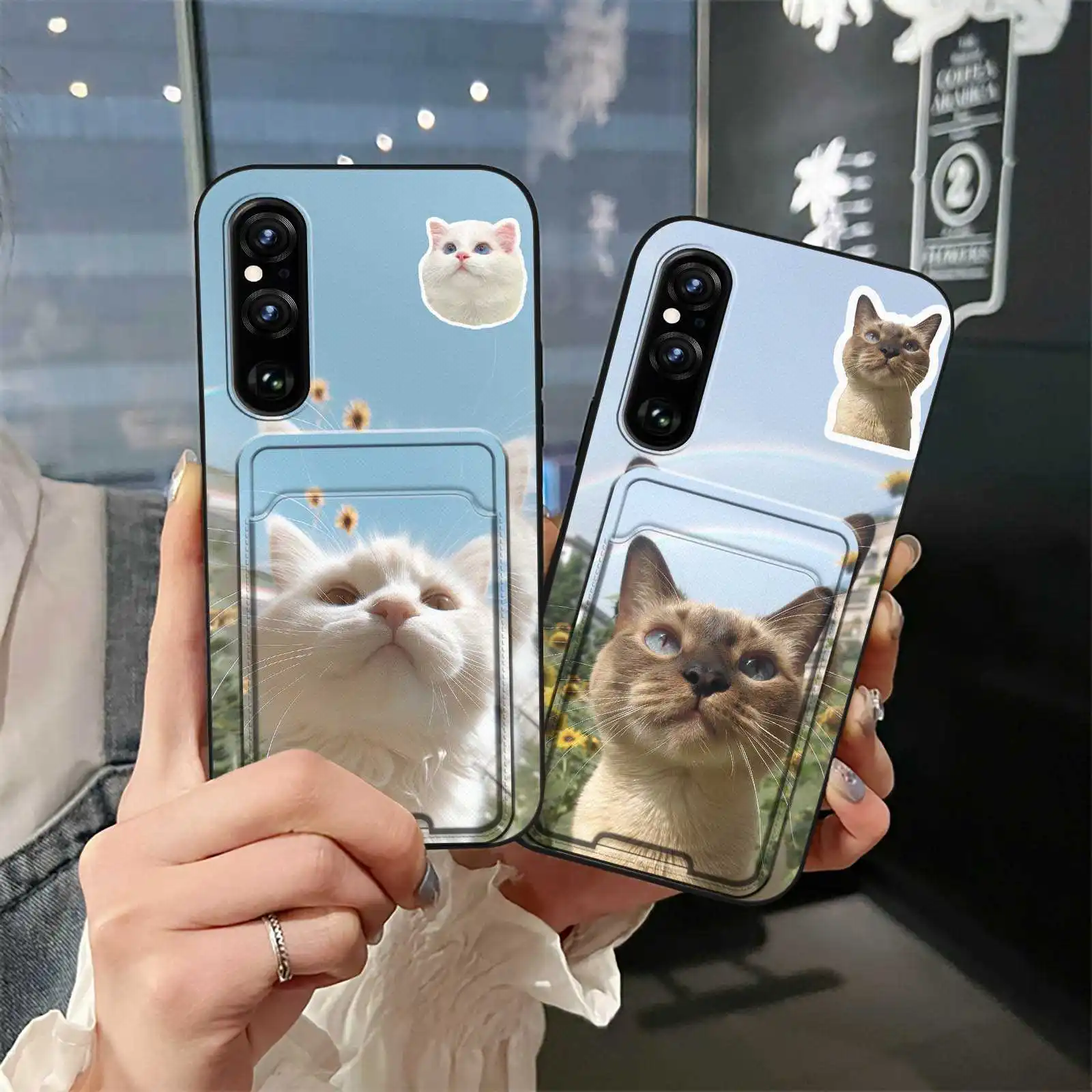 Фото Мягкий чехол для телефона Sony Xperia 1 V 2023, грязеотталкивающий ТПУ слот для карт, противоударная сумка для карт с граффити для собак, кошка №4