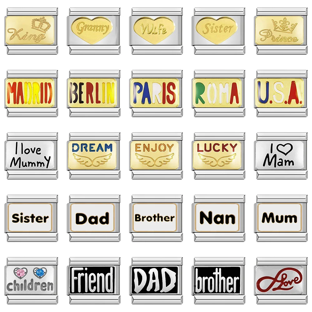 Браслет из нержавеющей стали диаметром 9 мм с шармами, мама, мама, папа, принц