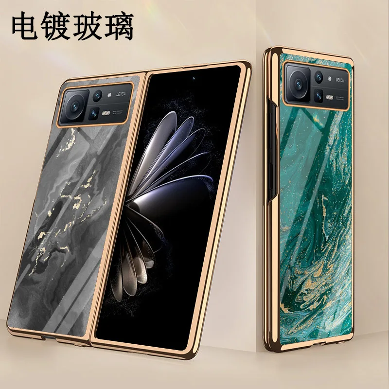 

Plating Border Tempered Glass Case For Xiao-mi Mi Mix Fold 2 Case For Mi Mix Fold2 5G Case Flip Case