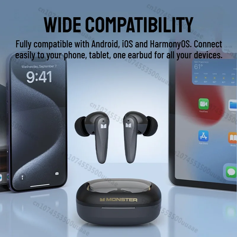 Фото Беспроводные наушники Monster N-Lite 320 Ture с шумоподавлением при звонках, Bluetooth 6.0, водонепроницаемые (IPX5), спортивные наушники с микрофоном №5