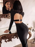 seamyla sexy winter green backless long sleeve bandage dresses hollow out women night club midi bodycon evening party vestidos