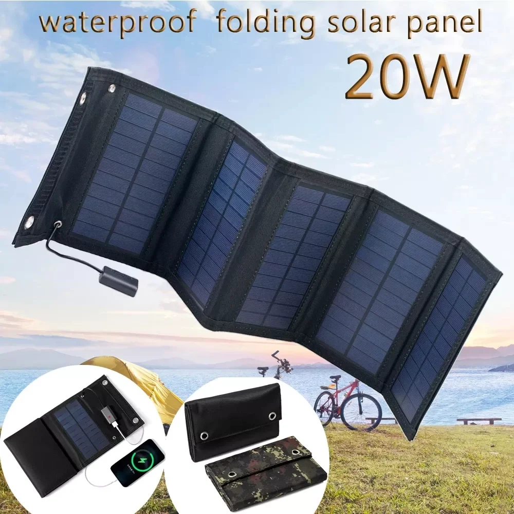 

2023NEW 20W Foldable Solar Panels USB Output Portable Waterproof Solar Plate For Outdoor Camping Mobile Phone Emergency Solar Ch