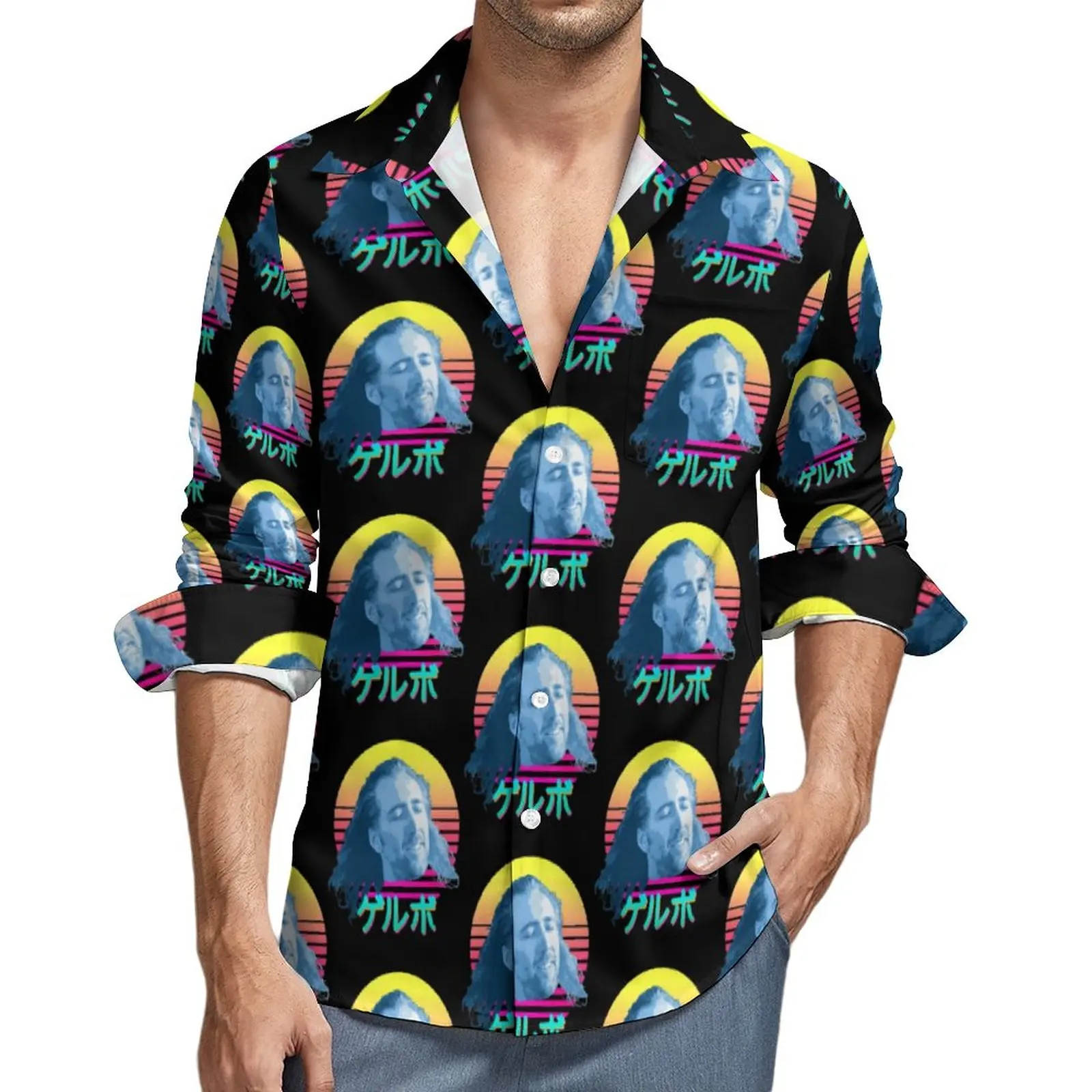 

Рубашка Николаса Кейджа, повседневные рубашки с забавным принтом мема, дизайнерские блузки в уличном стиле с длинным рукавом, Весенняя модн...