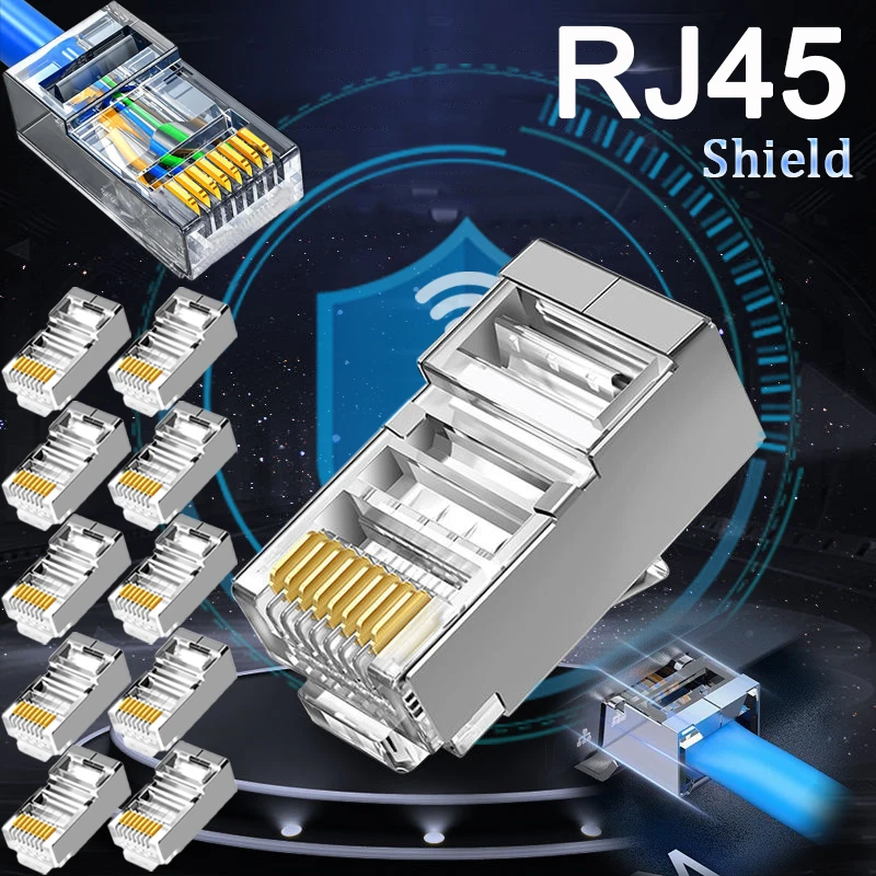 Экранированные модульные розетки RJ45 CAT5 CAT6, со стразами, без прохождения отверстия, позолоченные 8P8C концы Ethernet, сетевой штекер из ТПУ
