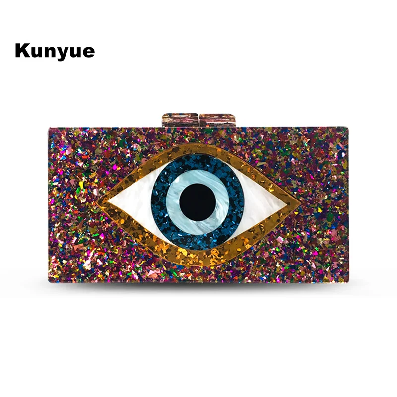 

Stylish Multi-Color Sequins Evening Bag Luxury Lady Bridal Party Prom BlingBling Eye Pattern Clutch Purse Acrylic Wallet Handbag