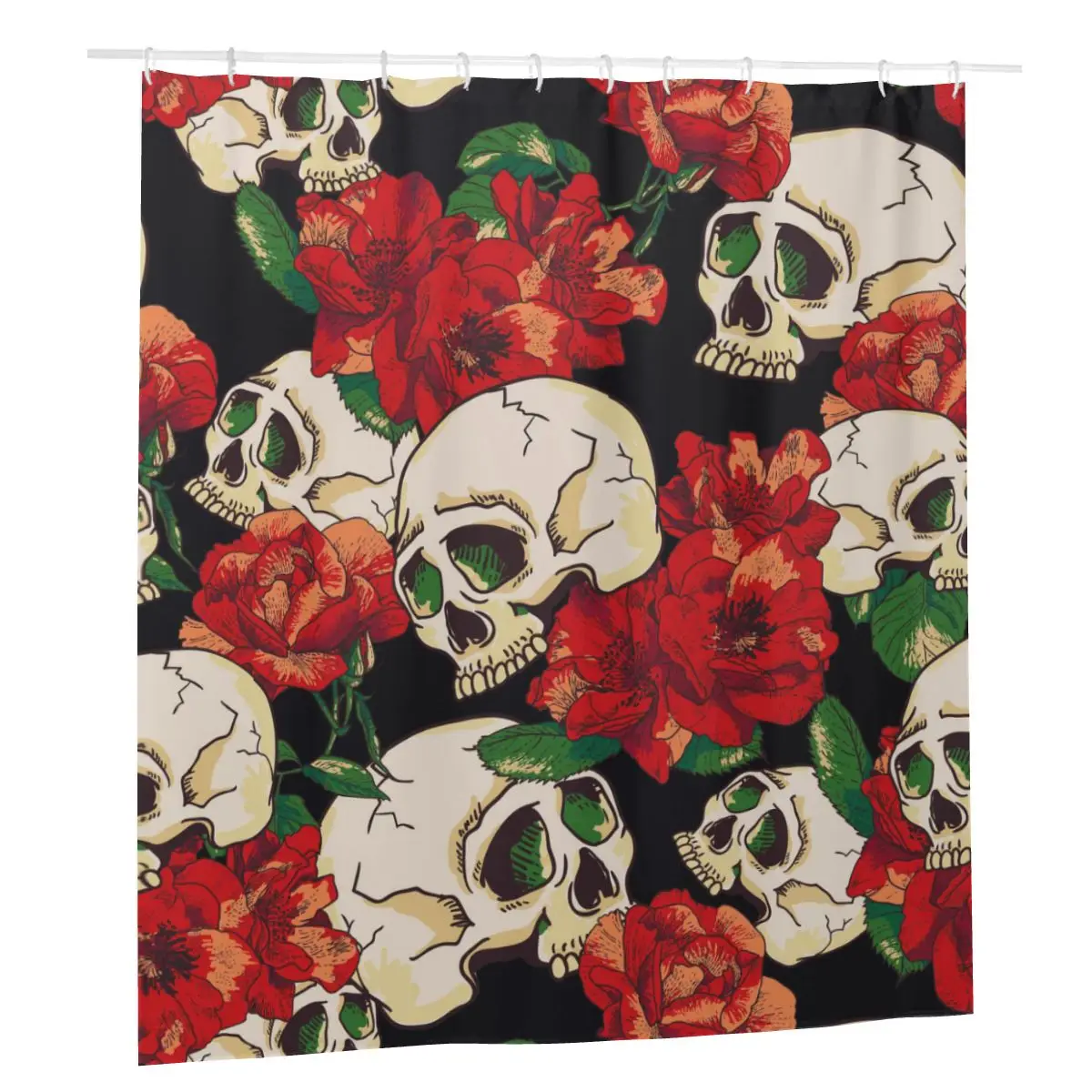 

Floral Skull Shower Curtain Bathroom Bath Curtain with Hooks Anti-peeping Polyester Waterproof Frabic Vintage Curtain 168*183cm