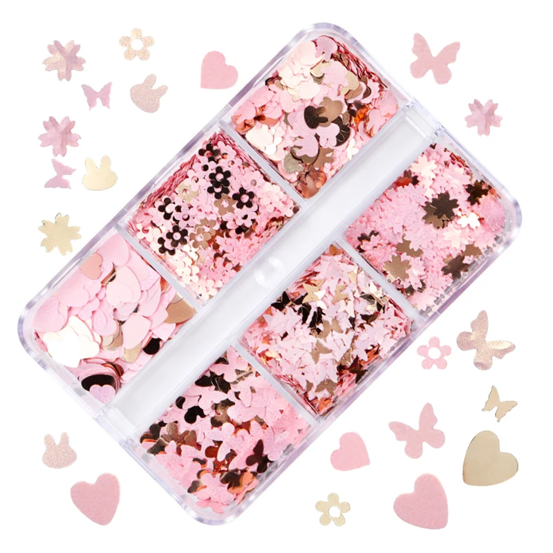 Kawaii Resin Filling Butterfly Glitter For Epoxy Resin Mold Filler Gold Pink Flowers Heart Sequins Nail Art Decor Resin Charms