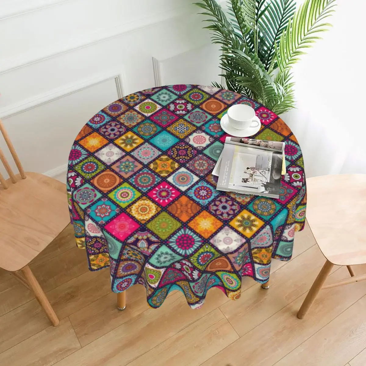 

Скатерть с разноцветной мандалой и цветочным рисунком, элегантная Весенняя скатерть из полиэстера с геометрическим принтом, мандала