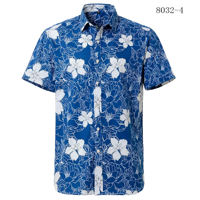 Summer Men's Cotton Hawaiian Print Short Sleeve Shirt Beach Style Men's T-Shirt Shirt Casual Fashion Loose Men's Short Sleeve Sh