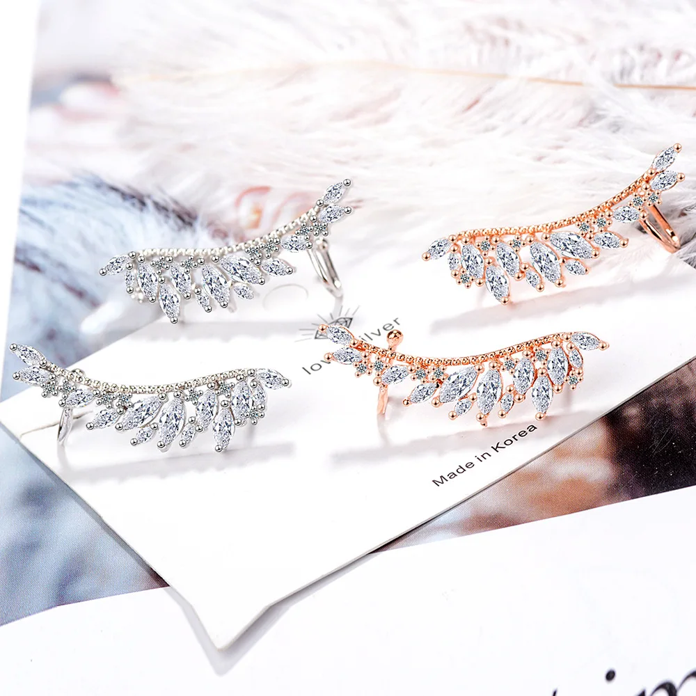 

925 Stamp Silver Color Wings Zircon Stud Earrings Women's Piercing Earring Fashion Wedding Designer Luxury Jewelry 2022 Trend