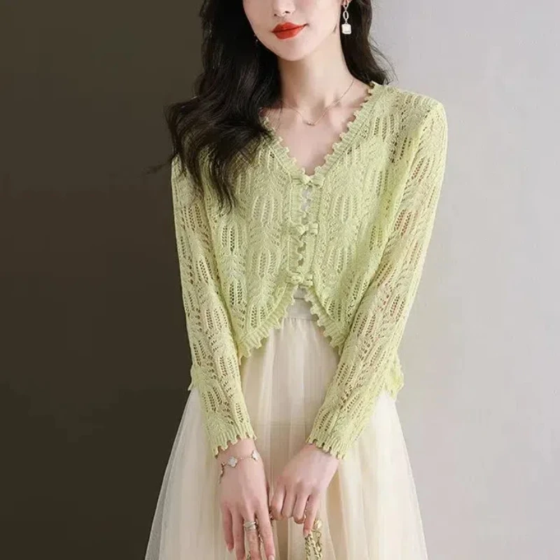 Ажурный вязаный кардиган женская летняя нишевая уникальная тонкая стильная