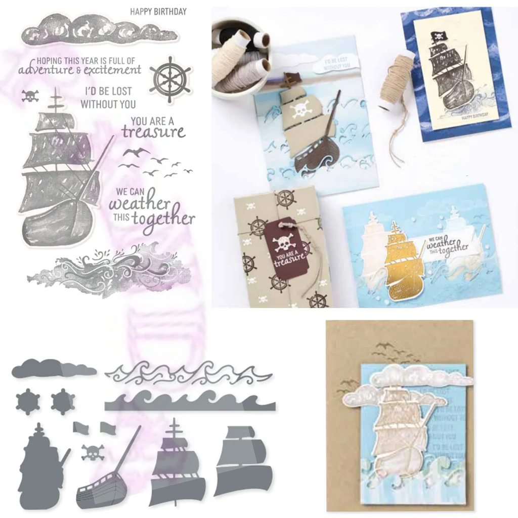 

2023 New On The Ocean Metal Cutting Dies Clear Stamp Scrapbook Embossed Make Paper Card Album Diy Craft Template Decoration 2022
