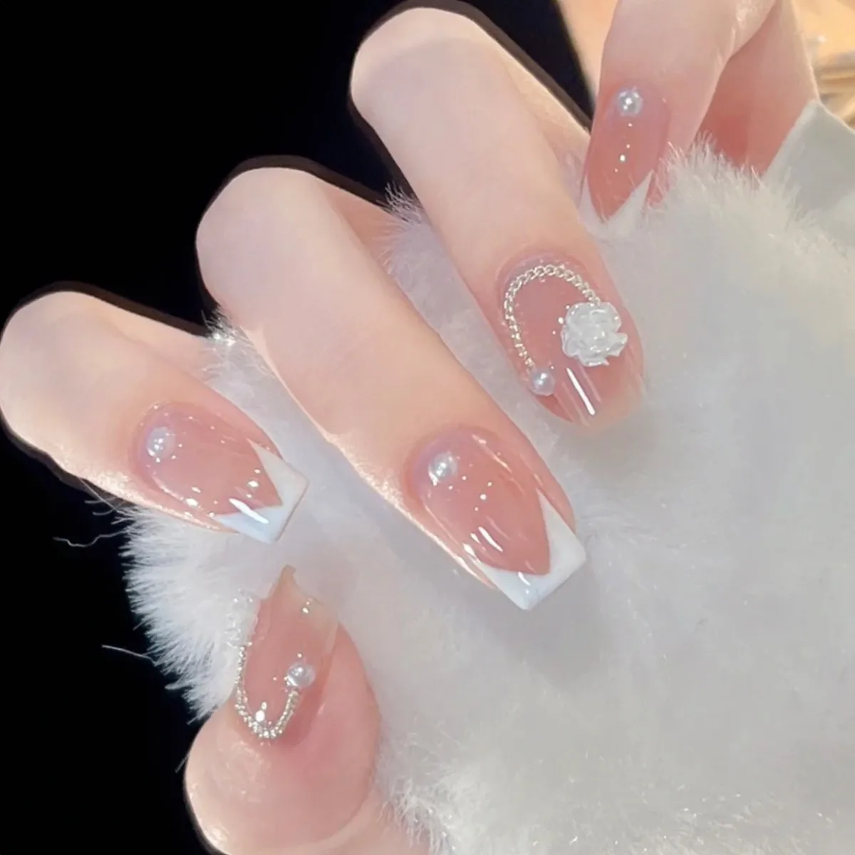 

Press on nails Flower and Pearls Press On Nails: A French Touch of Grace The 2023 NEW Design Art nails for YOUNG