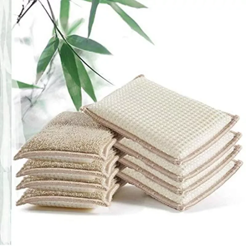 

6Pcs Reusable Bamboo Fiber Sponge Kitchen Cloth Cleaning Brush Absorbent Oil-free Scouring Pad Dishwashing Sponge